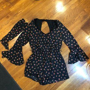 Disney Princess Womens Romper Sz Medium M Black Roses Belle Beauty & the Beast